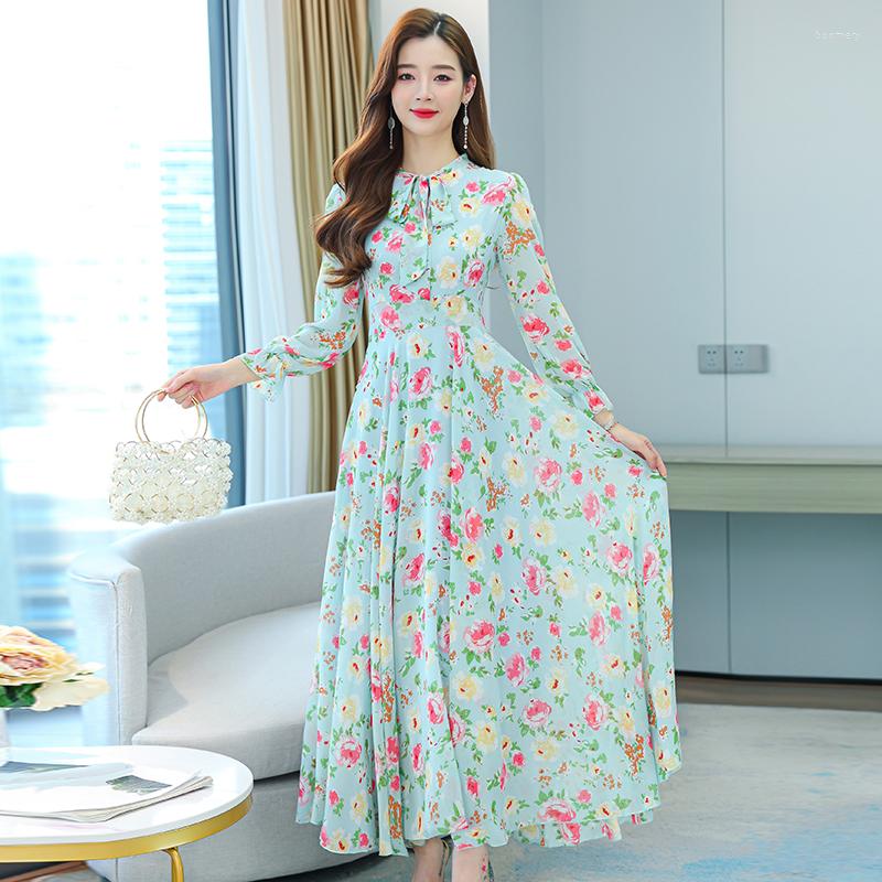 

Casual Dresses Floral Chiffon Boho Beach Sundress Spring Autumn Womem Maxi Dress 2023 Long Sleeve Bodycon Elegant Party Night Midi, Khaki