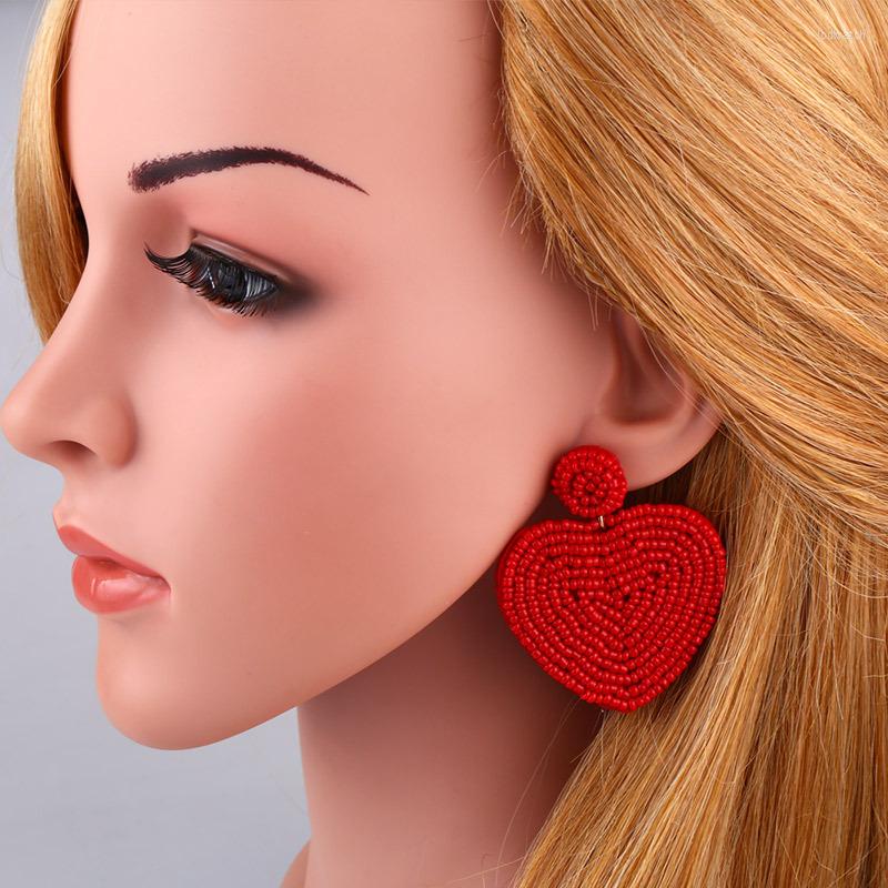

Dangle Earrings WANGAIYAO Fashion Personality Rice Bead Love Temperament Simple Hand-woven Creative Wild
