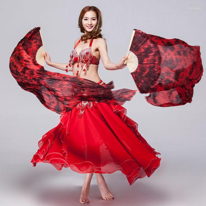 

Stage Wear 4 Colors Women Dancewear Performance Prop Silk 1 Pair Fans Dance Accessory Tie Dye 180cm Belly Fan Veils, Green