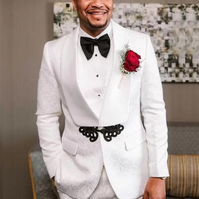 

Men's Suits White African For Men Wedding 3 Piece Shawl Lapel One Button Blazer Sets Custom Groom Tuxedos Male Fashion Costume 2023