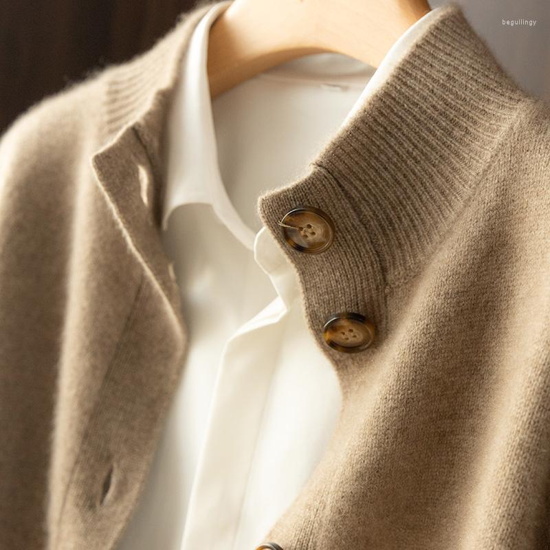 

Women's Knits Autumn And Winter Wool Cashmere Sweater Women's Self-Cultivation Half High Neck Cardigan Warm Knitted Women, Black