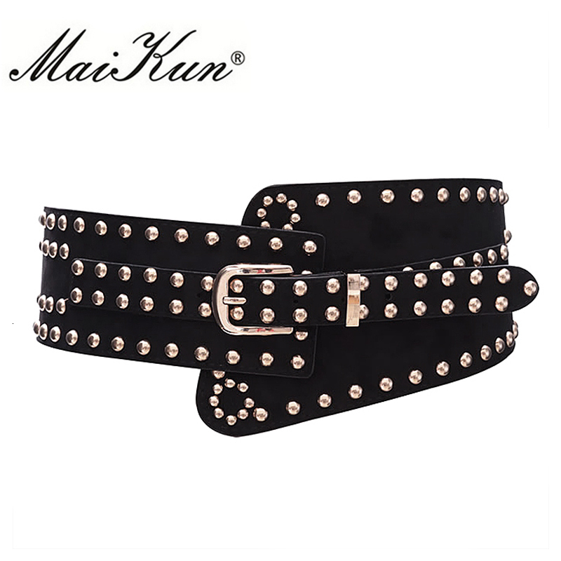

Belts Maikun Belts for Women Punk Style Female Belt Cummerbund Wide Irregular Pin Buckle Women Belt 230316, Black