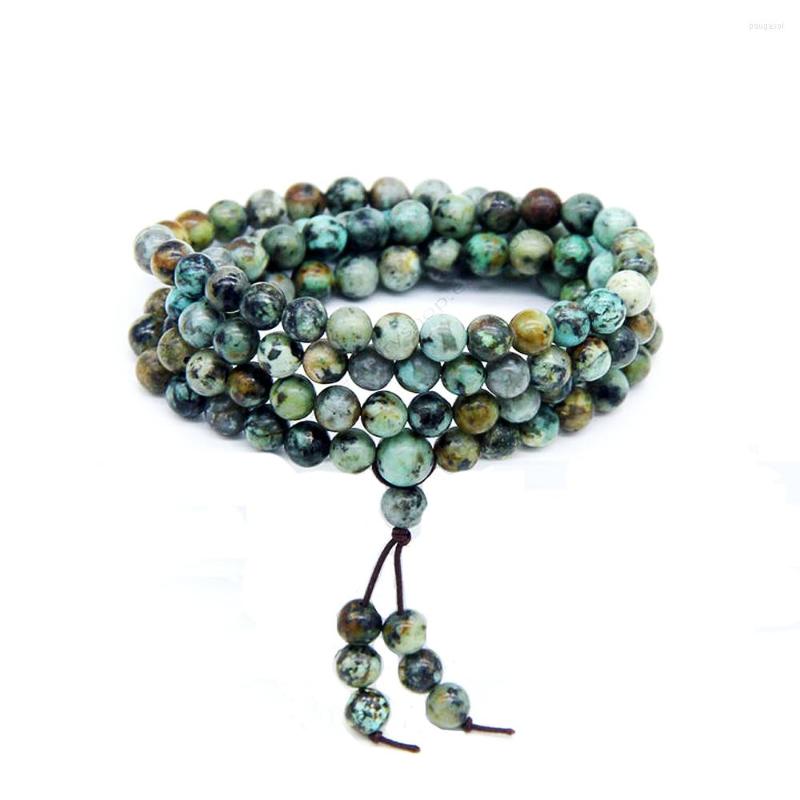 

Strand African Turquoise 108 Blue Mala Beads Bracelet 6MM Gemstone Buddhist Prayer Yoga Wrap Bracelets For Women Men