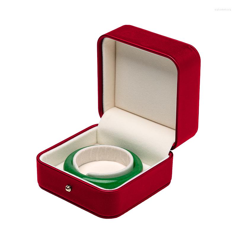 

Jewelry Pouches Retro Red Golden Lock Flat PU Leather Brushed Ring Necklace Packing Box Built-in Card Slot For Sister Birthday Gifts