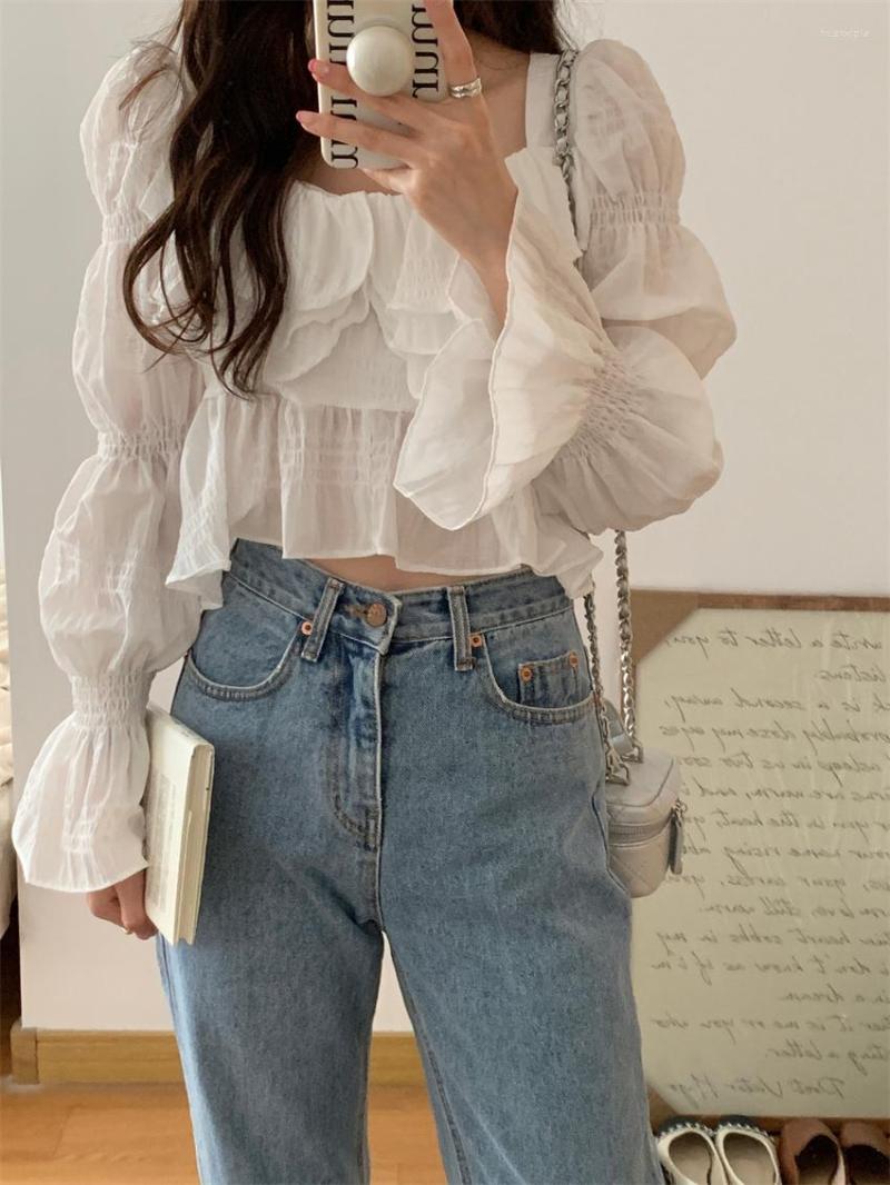 

Women's Blouses Alien Kitty Flare Sleeve Women Tops High Street Summer Ruffles Sweet Slim Office Wear Lady All Match Casual Work, Black