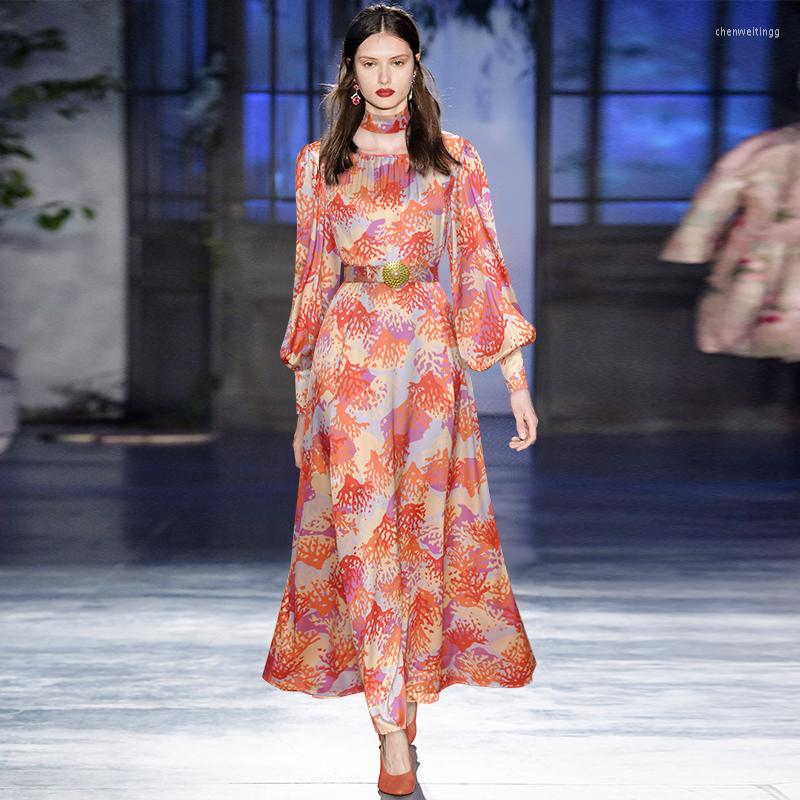 

Casual Dresses Autumn Dress Women O-Neck Lantern Long Sleeve Print Vacation 211125mz02, Multi