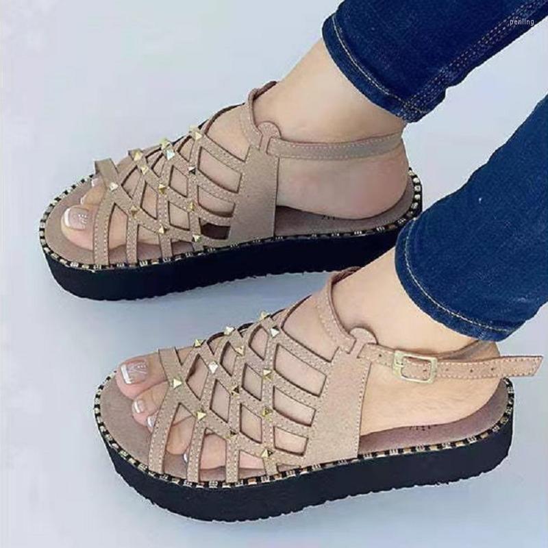 

Dress Shoes 2023 Summer Thick Bottom Open Toe Buckle Ladies Sandals Casual Beach Party Women Large Size 35-43, Red