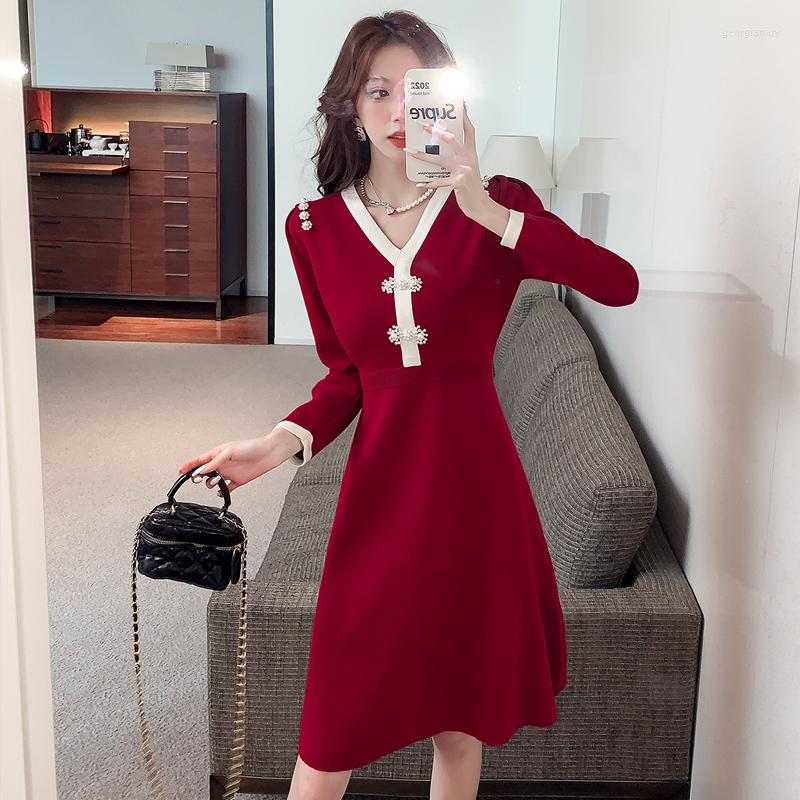 

Casual Dresses Temperament Of The Spring 2023 Minus Age Ended Waist Order Bead Sweater Knit Is Female Dress, Black