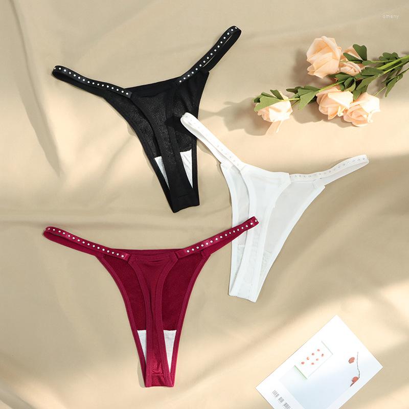 

Women' Panties TECHOME Women Rhinestone T Pants Ladies Ice Silk Thong Seamless Fitness American Lingerie Thin Strap Underwear, T1917