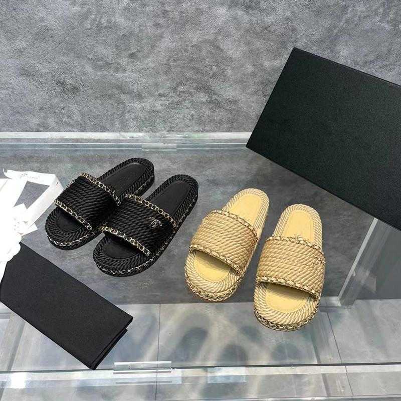 

Designer slides channel slipper sandals High version small fragrant wind slippers for women new thick bottom chain woven flat bottom one-lin, White