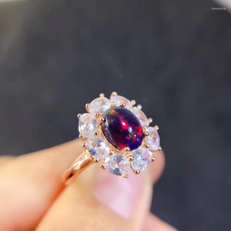 

Cluster Rings Fine Jewelry 925 Sterling Silver Natural Black Opal Female Ring Classic Support Detection