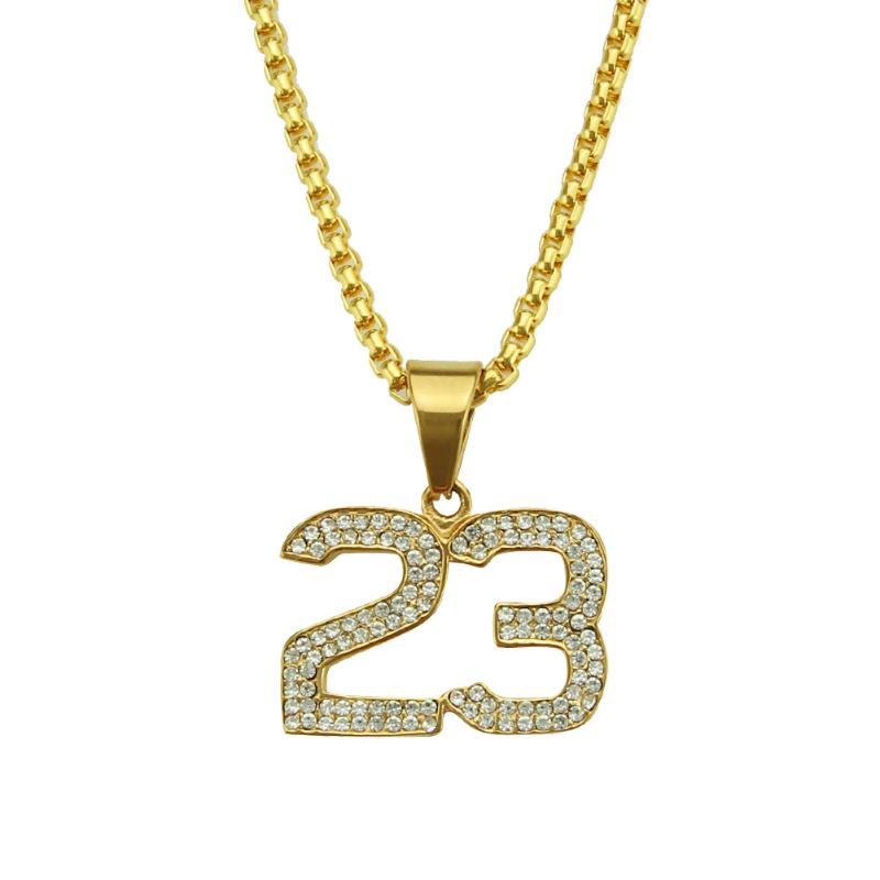 

Pendant Necklaces Trendy Brand Hip-Hop Style Alloy Necklace Inlaid With Rhinestones No. 23 Digital Unisex Jewelry