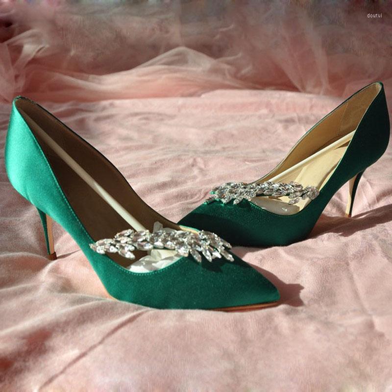

Dress Shoes Luxury Crystal Wheat Embellished Women Satin Pumps Sexy Pointy Toe Ladies Slip On High Heels Shallow Party Stiletto, Champagne