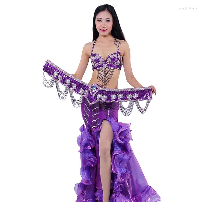 

Stage Wear Performance Belly Dancing Costumes Oriental Dance Outfits 3pcs Women Costume Set Bra Belt Skirt, Gold