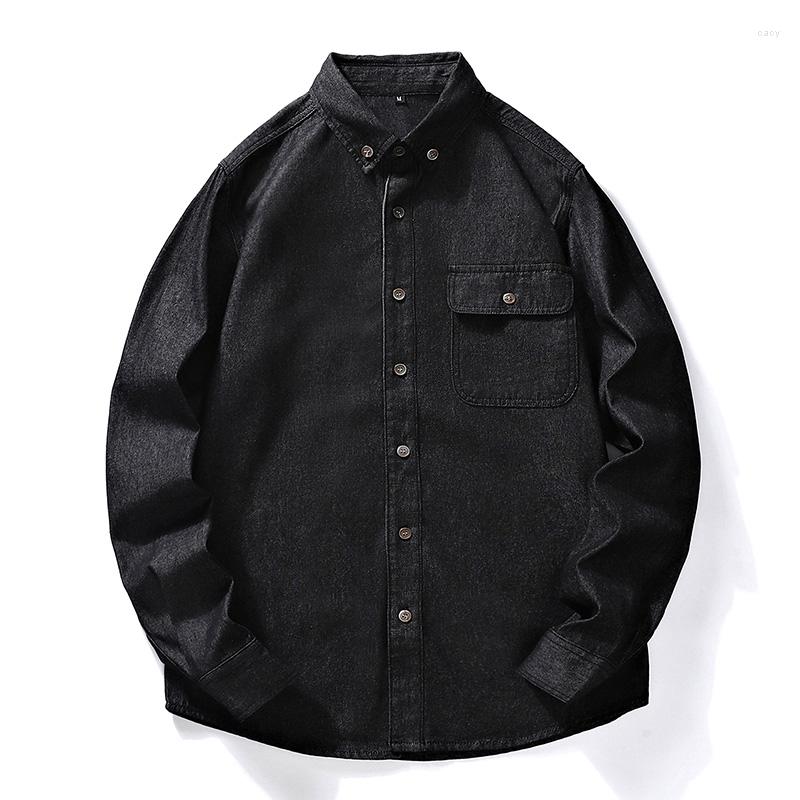 

Men's Casual Shirts 2023 Spring Men'S Black Denim Shirt Classic Fashion Business Loose Long Sleeve Jean Jacket Male Brand Cotton, Grey