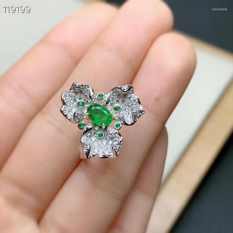 

Cluster Rings Real Emerald Ring For Engagement 4mm 5mm Silver 925 Jewelry