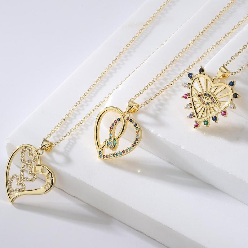 

Pendant Necklaces BUY Trendy Gold Color Heart Necklace For Women Girl High Quality CZ Zircon Pave Setting Copper Wedding Jewelry Gift