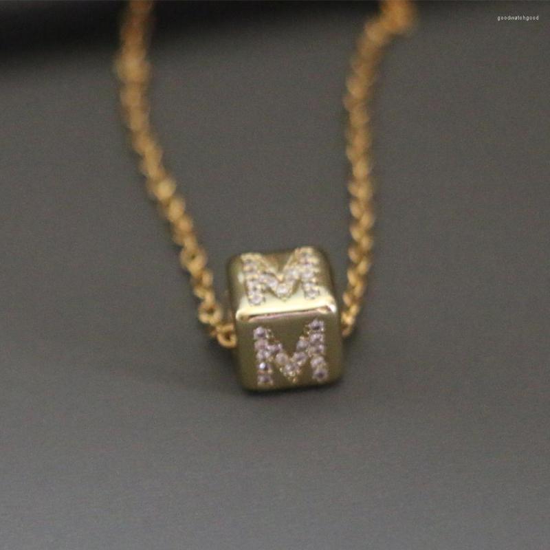 

Pendant Necklaces Simple Cubic Zircon Initial Letter Square Dice Charm Choker Necklace Copper Gold Color Alphabet Geometric Collar Steel