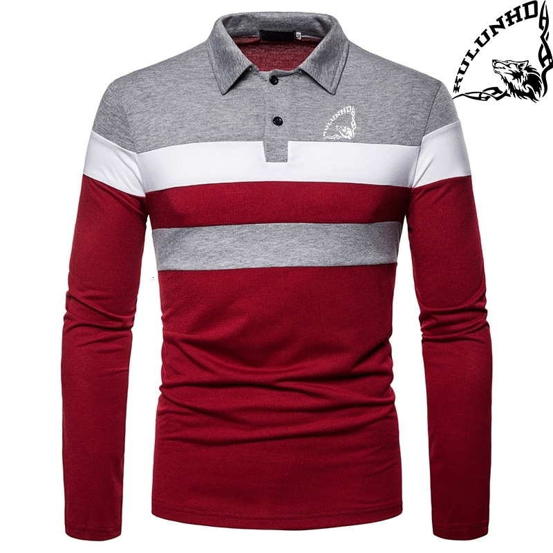 

Men's Polos Spring and Summer Men Long Sleeve Printed Polo Shirt 230317, Grey and navy blue