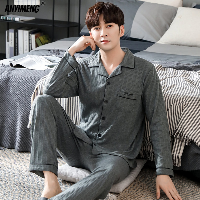 

Men's Sleepwear Plus Size L-4XL Men's Pajamas Autumn Winter Gentleman Pijamas Fashion Mens Elegant Sleepwear Deep Grey Pijamas for Men 230317, Gold