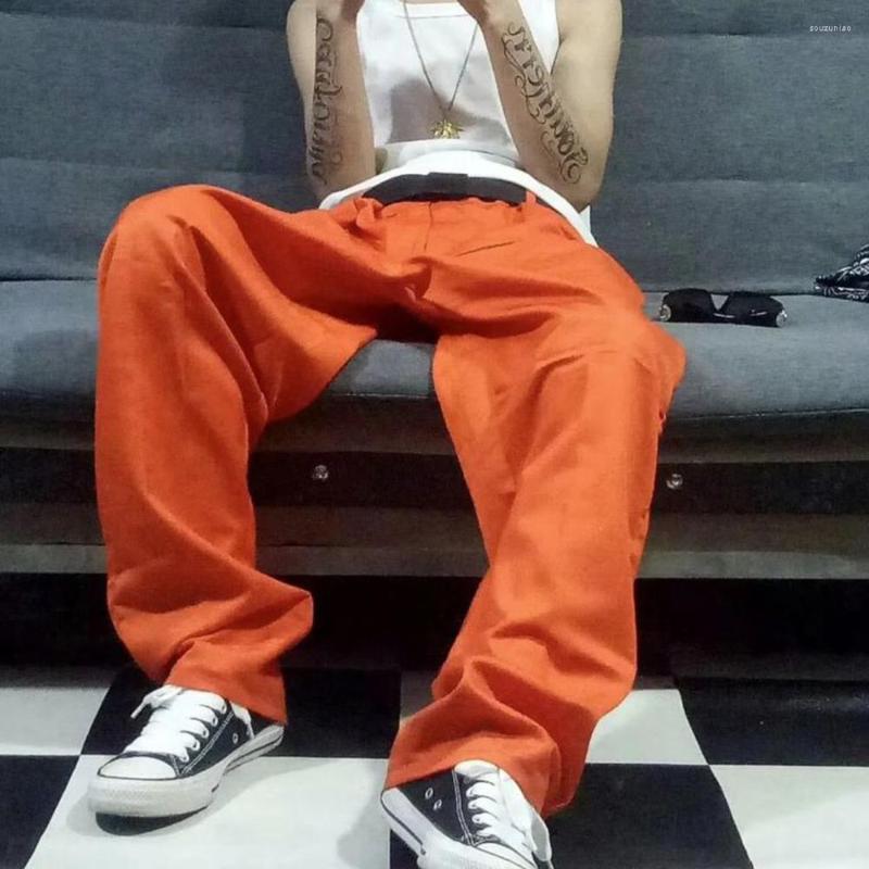 

Men' Pants Men Red Loose Casual Fashion Straight Solid Wide Leg Oversize Harajuku Vintage Retro Streetwear Hip Hop Chicano Skateboard, Orange