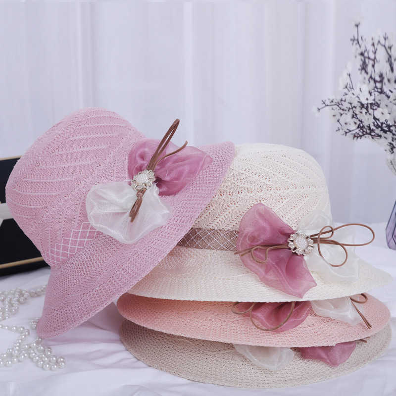 

Summer Hats Caps Men's Women's Hat girl spring and summer sun visor hat fashion leisure Beach Hat foldable and versatile straw hat basin hat girl, Mesh flower - beige