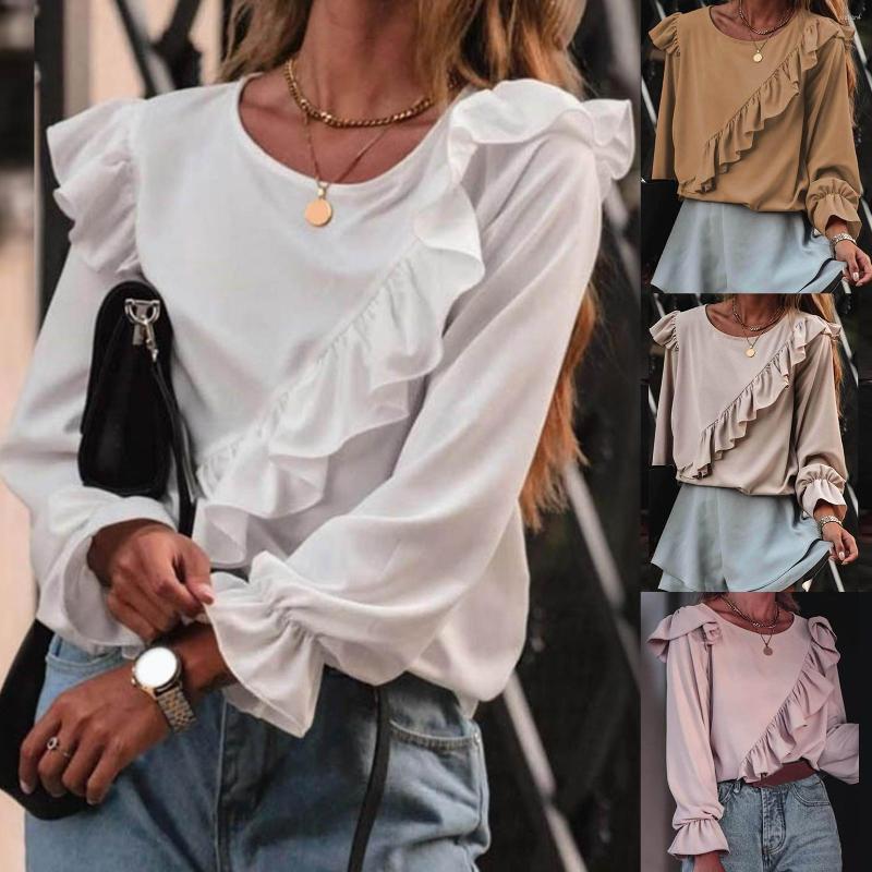 

Women' Blouses Blouse Female Work Office Autumn Fashion Shirt Women Long Sleeve Ruffles T-shirt Tunic Top Flounce Pleated, Khaki