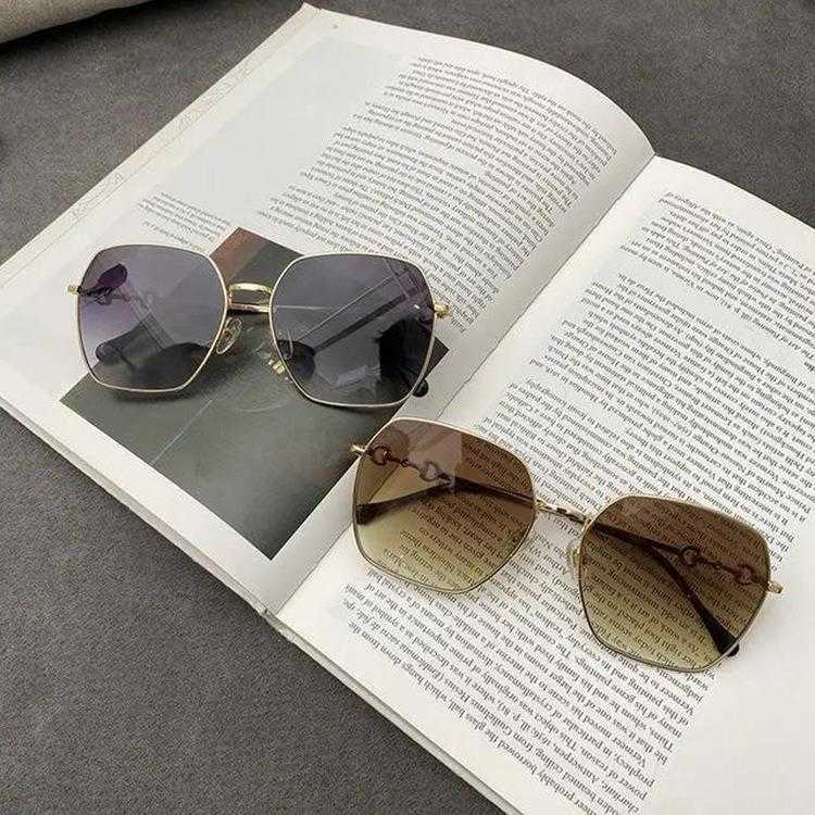 

Horsebit Buckle Sunglasses Ins Style Large Frame Face Looking Small Metal Sun