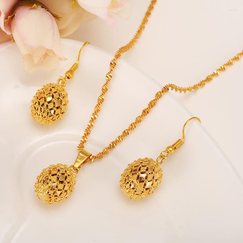 

Necklace Earrings Set Bead Jewelry Pendant Bracelet Fine Gold GF Chain Women Romantic Gift African Arab, Picture shown