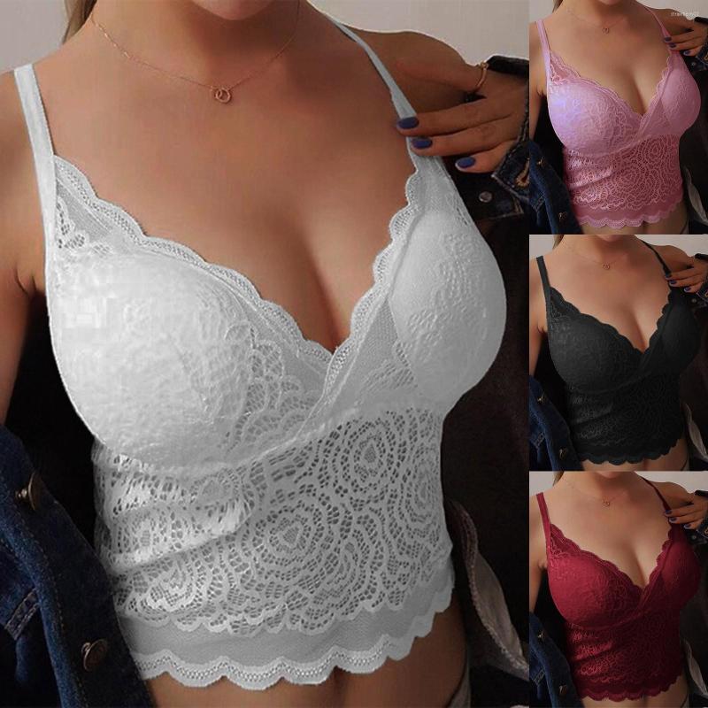 

Camisoles & Tanks Women Summer Flower Plus Size Vest Crop Wireless Bra Female Lingerie Sexy V-Neck Underwear Girl Camisole Top, Black