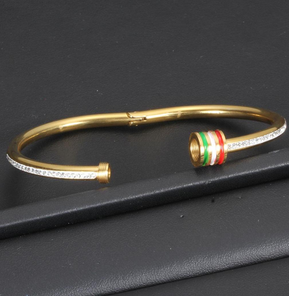 

Fashion Womens Titanium Stainless Steel Colorful Diamond Cuff Bangle Bracelet Gold Silver Rose Gold Jewelry Gifts for Women Whole5170390