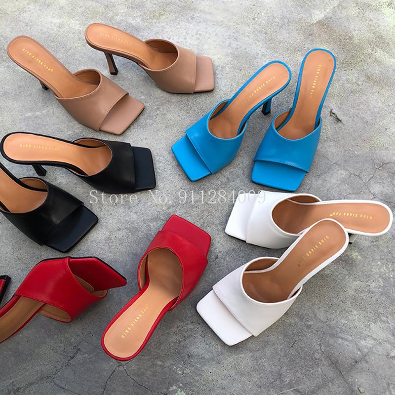 

Slippers 2023 Arrivals Women Fashion High Heels Sandals Slides Square Toe Slip On Mules Shoes Woman Summer, Purple