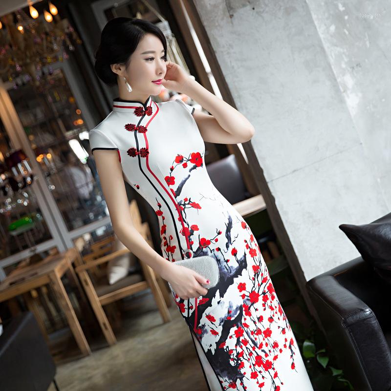 

Ethnic Clothing Sheng Coco 4XL White Red Plum Long Qipao Dresses Women's Evening Banquet Cheongsam Dress Beautiful Chinese