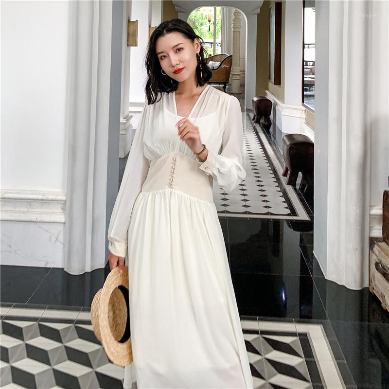 

Casual Dresses Sexy Deep V Neck A-line Vestidos Women Summer Long Chiffon Dress Robe Longue Femme Ete Slim Elegant Sleeve, Xaq644