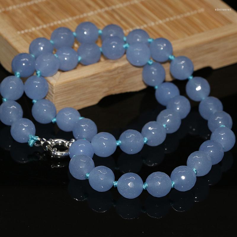 

Chains Blue 10mm Faceted Round Beads Stone Jades Chalcedony Whoelsale Price High Grade Necklace For Women 18inch B1014