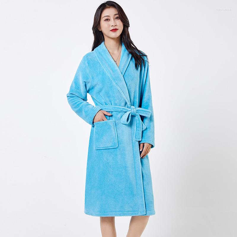 

Women's Sleepwear Coral Fleece Long Robe Kimono Gown Winter Warm Flannel Nightdress Bathrobe Casual Intimate Lingerie Thicken Homewear, Hot pink