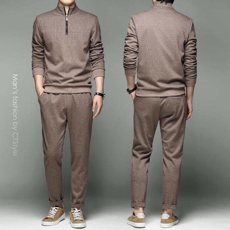 

Men's Tracksuits Fall Fashion Trend Set Half Turtleneck Sweater Matching Handsome 2023 Autumn Clothes, Brown
