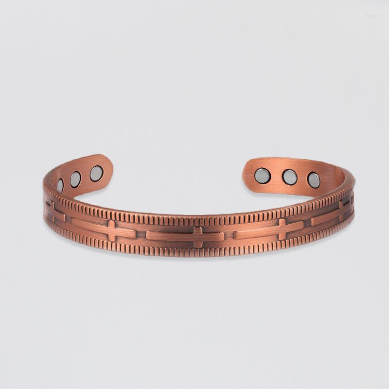 

Bangle Pure Copper Jewelry For Women Cross Pattern Open Cuff Adjustable Magnetic Bracelet Therapy Bangles