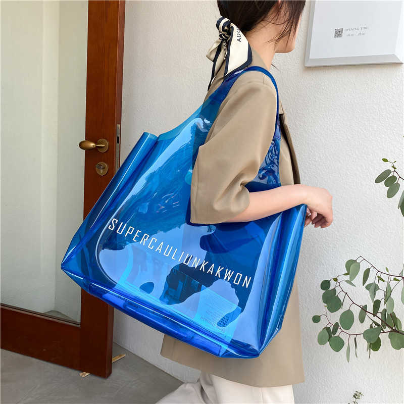 

Women Fashion Causal Jelly Clear Plastic Pvc Beach Tote Bag Waterproof Accept Customized Bags, Transparency
