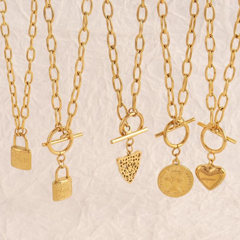 

Chains Vintage Stainless Steel Necklace For Women Thick Chain Choker Coin Pendant Trendy Party Jewelry Collar Gift