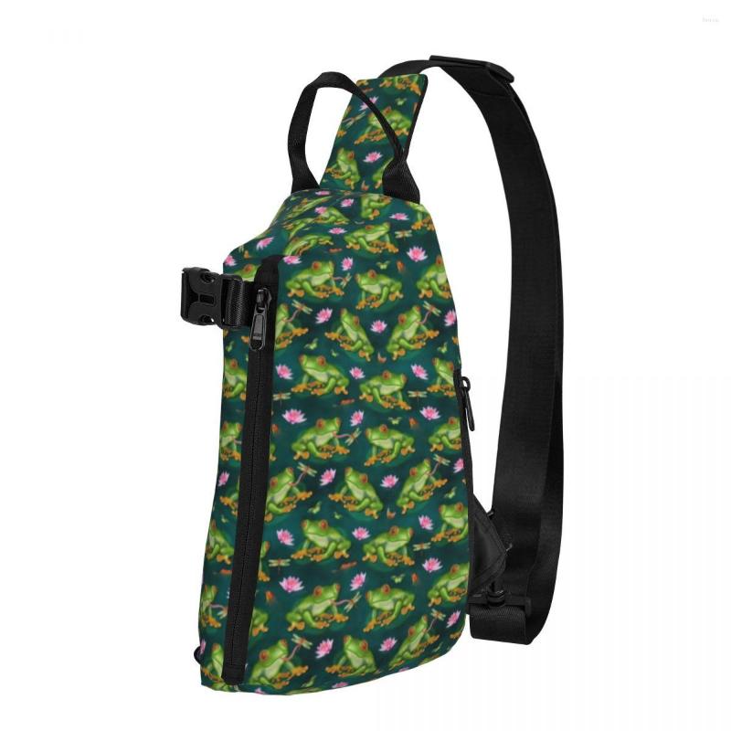 

Backpack Frog Tropical Shoulder Bags Lily Pad Dragonfly Fish Pond Animals Chest Bag Trip Designer Sling Leisure Phone Crossbody