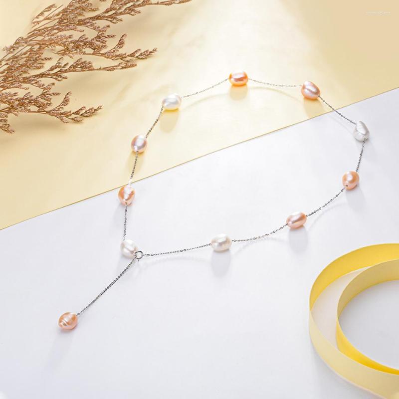 

Chains Zorun Real S925 Sterling Silver Natural Freshwater Baroque Pearl Sweater Chain Necklace 50CM Fashion Jewelry For Women Party