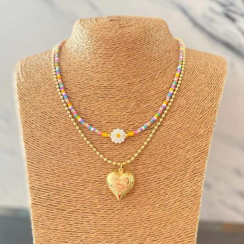

Pendant Necklaces KKBEAD Heart Necklace For Women Gifts Y2k Accessories Jewelry Besutiful Daisy Flower Collar