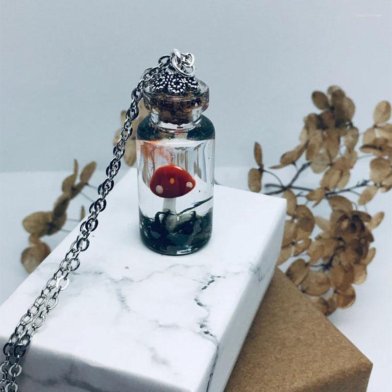 

Chains Red Mushroom Bottle Pendant Real Moss Necklace Shroom Gifts For Her Jewelry