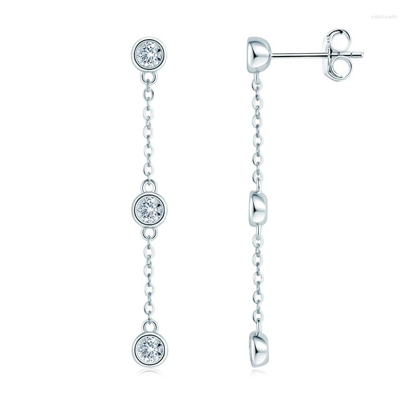 

Dangle Earrings IOGOU Real D VVS1 Moissanite Chain Drop For Women 925 Silver 3mm Bezel Set Round Cut Long Accessories Jewelry