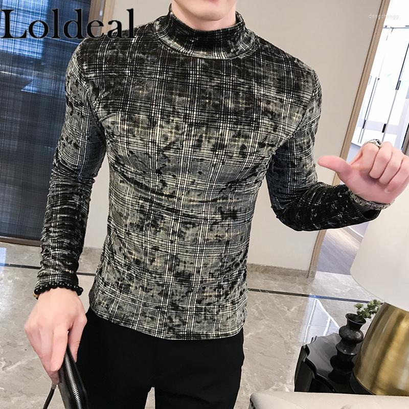 

Men's T Shirts Loldeal Long-sleeved Shirt Bottom Tunic Slim With A Half High Collar Hoodies Winter T-shirt, Gold
