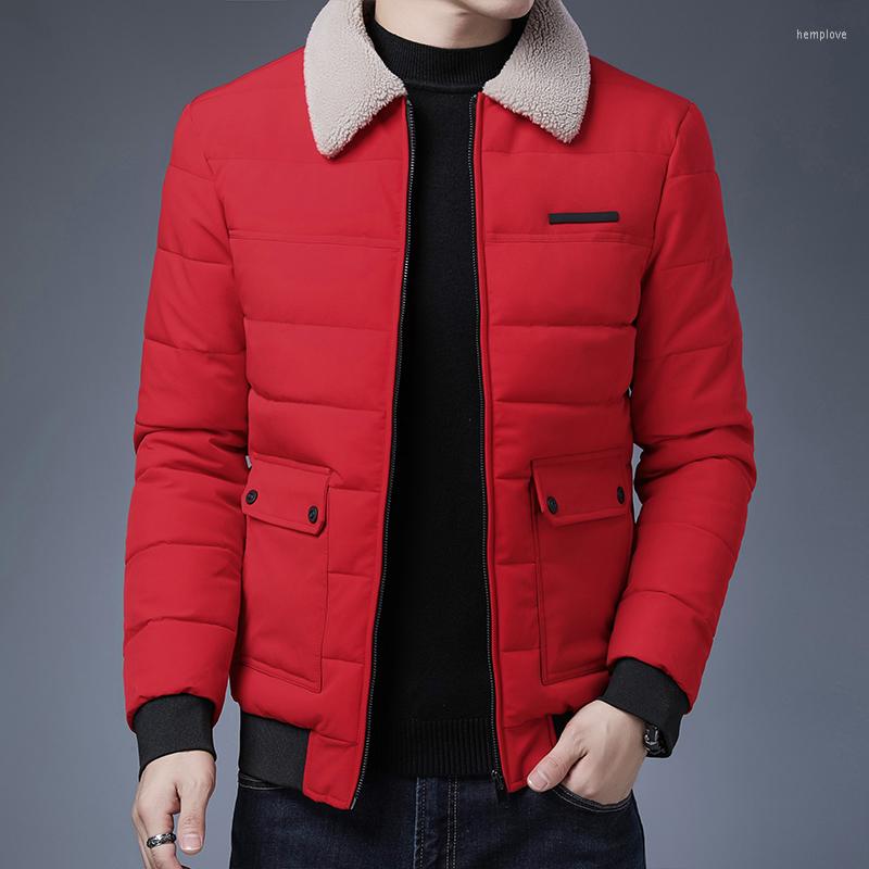 

Men's Down Autumn Winter Leisure Fashion City Handsome Men Jacket Wool Lapel Zipper Cotton Warm Waterproof European Simple Large Wear, Black