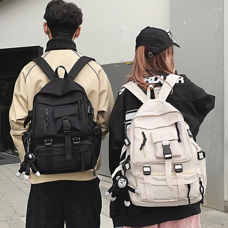 

Backpack Preppy Style Black Unisex Women Men Nylon Waterproof Multi-Pocket Design Mochilas Teenagers Shoulder Bag