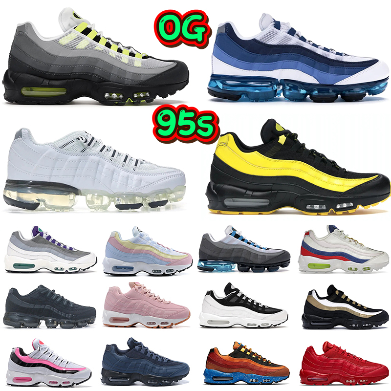 

Designer 95 95s Mens Running shoes cushion trainers OG Neon Slate Crystal Blue Solar Red Pastel Black white fuchsia Neo Turquoise men women outdoor Sports Sneakers, 29# 40-45 silver bullet