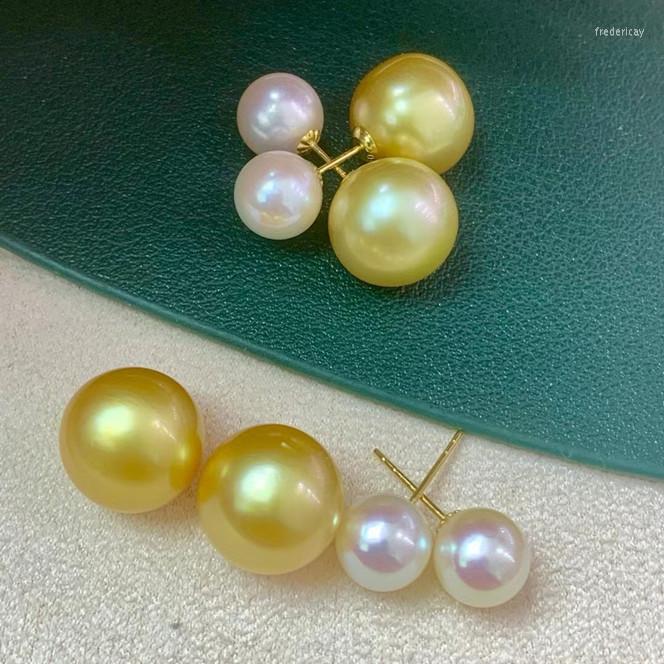 

Stud Earrings Real 18K Gold AU750 7MM 11-12MM Southsea Color White Pearl Nice Party Wedding Women Female Girl Gift